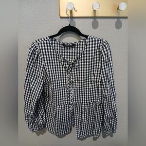 Elegant Black and White Checkered Women's Blouse